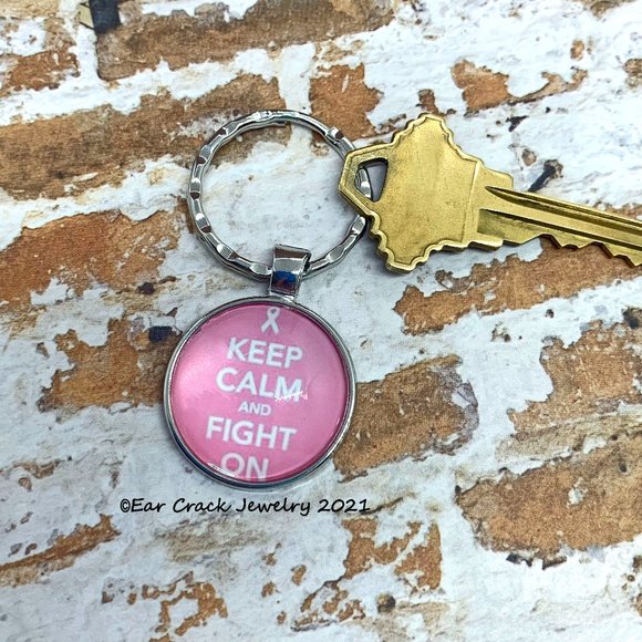 Handmade - Keep Calm and Fight On Breast Cancer Keychain / Pink - Picture 2 of 2